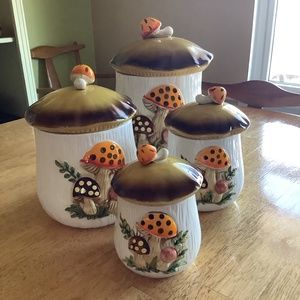 Merry Mushroom 4 pc. canister set 1978 vintage